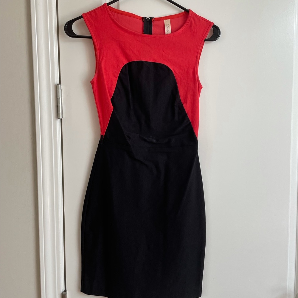 Pink and black bodycon dress